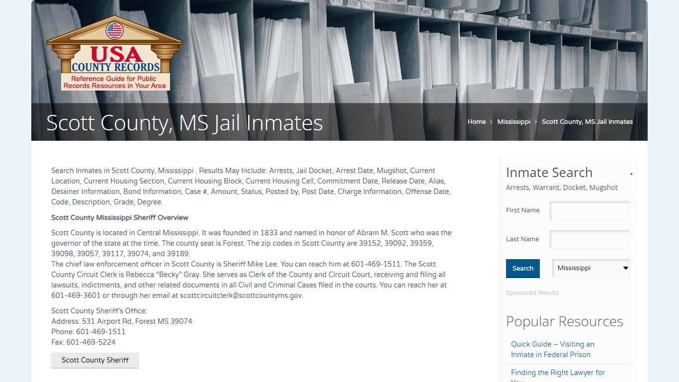 Scott County, MS Jail Inmates | Name Search